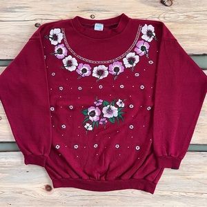 S🅾️LD. Vintage UK Made Hand Painted Floral Petunia Floral Crewneck Sweatshirt